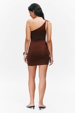 Burgundy - Asymmetric Strap Tie Mini Dress - 2