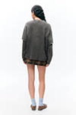 Washed Black - Long-Sleeved Double-Layered Oversized T-shirt - 2