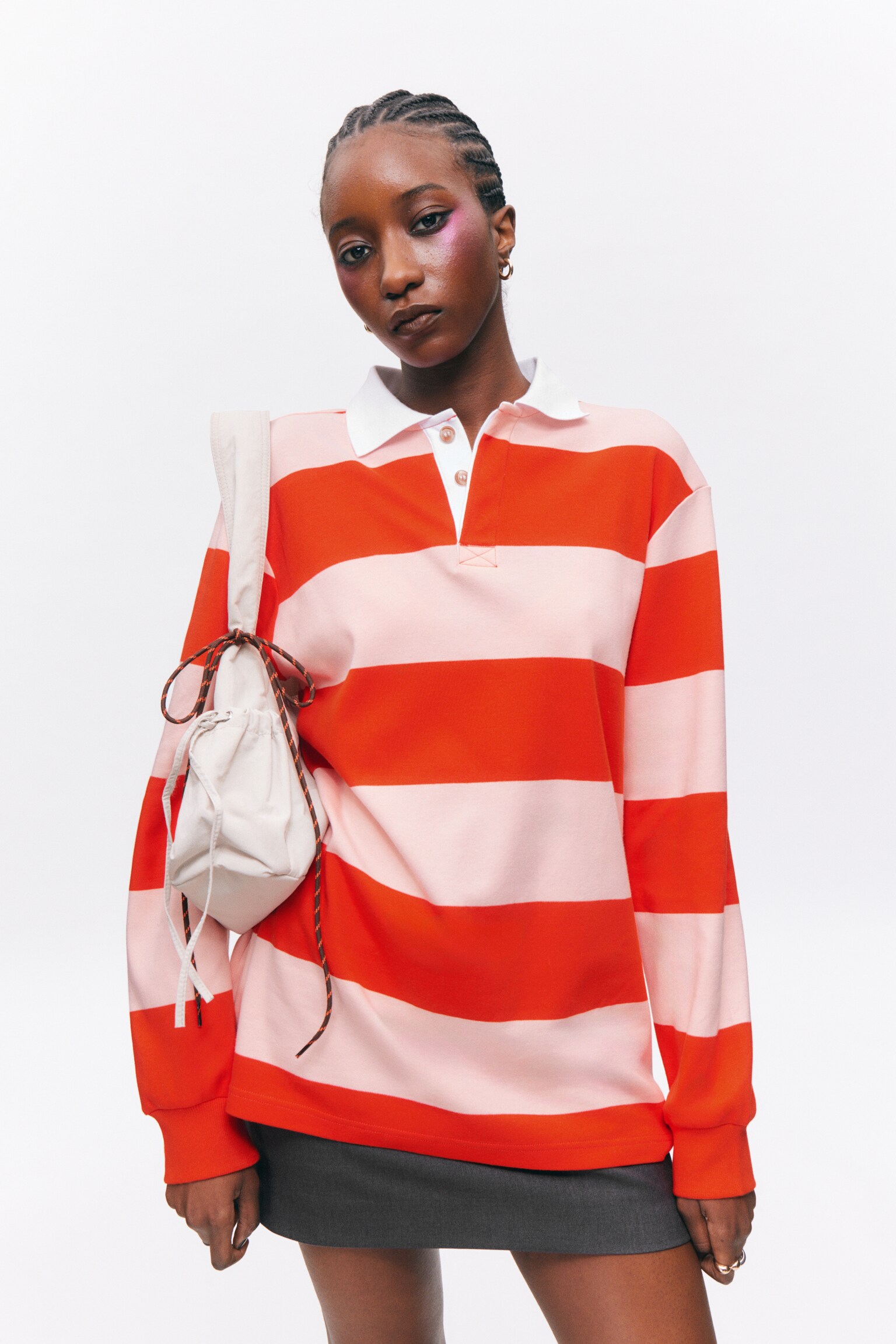 Long-Sleeved Rugby Mini Dress - Red & Pink Stripes/Striped Blue - 3