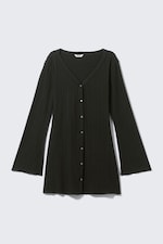 Black - Long-Sleeved V-neck Mini Dress - 4