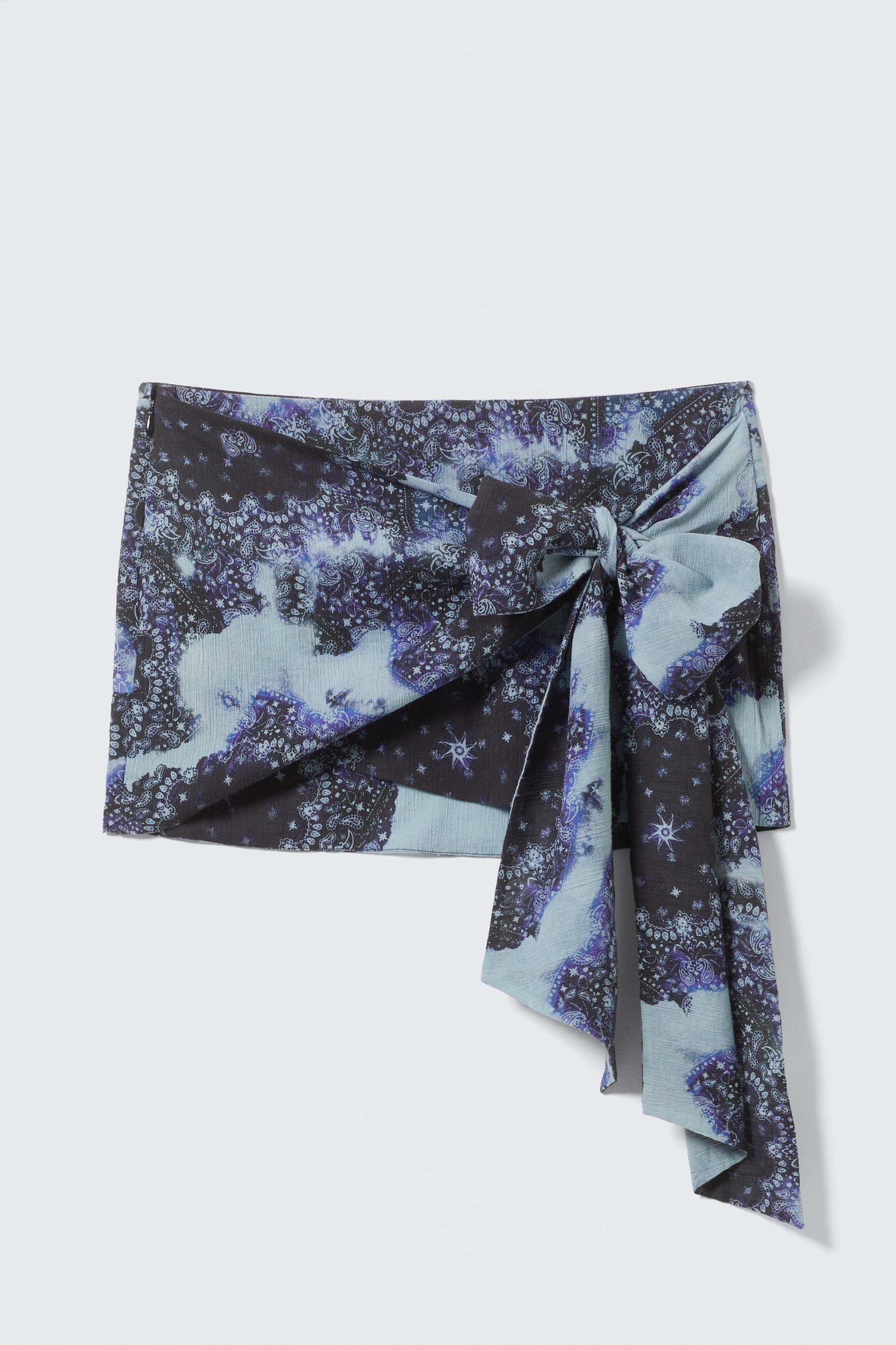 Low Rise Printed Wrap Skirt - Blue Scarf Print - 2