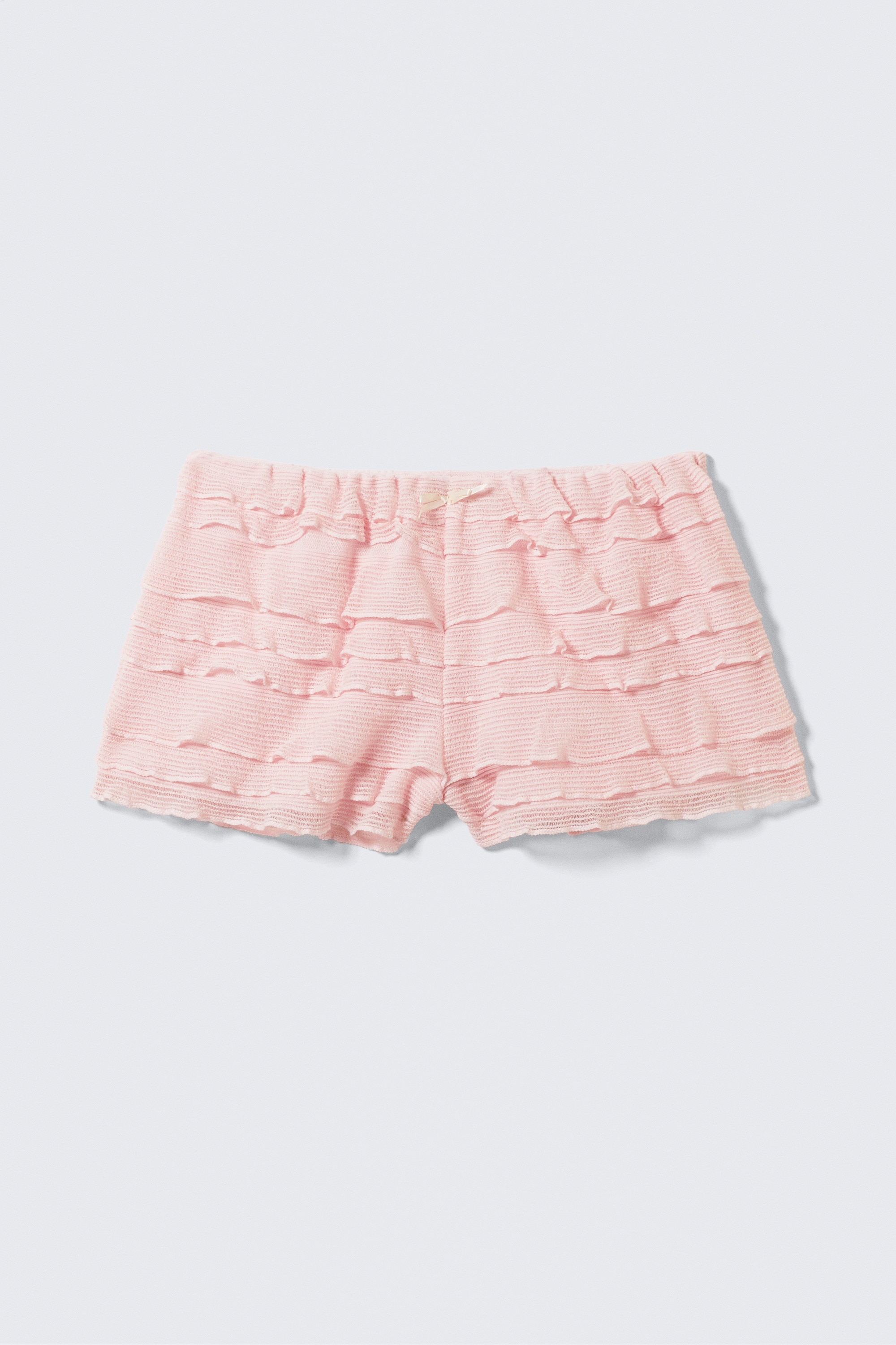 Frilled Lace Mini Shorts - Light Pink/Black