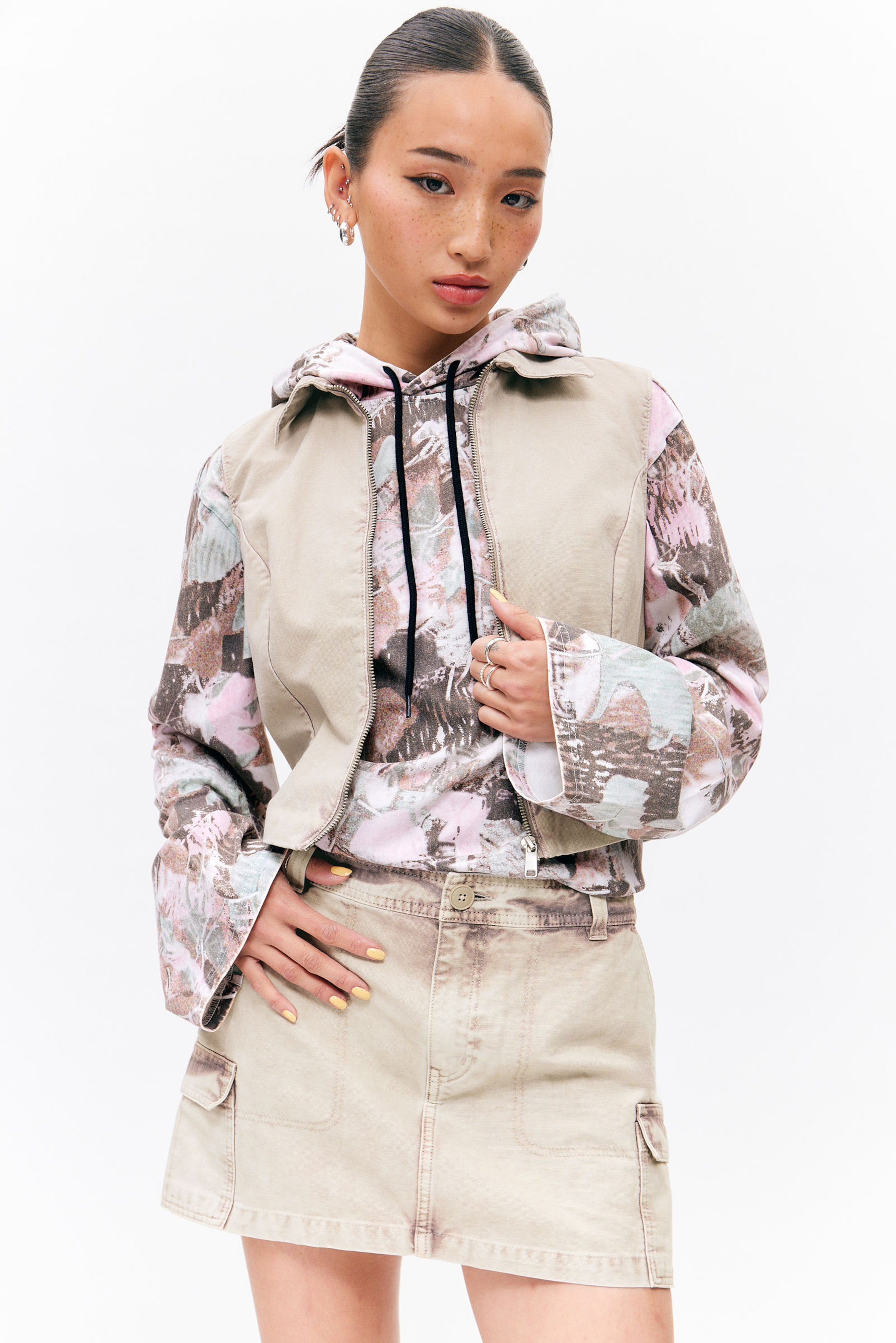Rosa-beige - Mini cargo-kjol i bomull - 1
