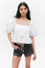 White - Peplum Cotton Poplin Blouse - 0