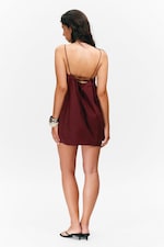 Burgundy - Tie-Back Twill Mini Dress - 3