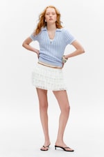 Ljusblå - vita ränder - Stickad kortärmad polo-topp i bomull - 2