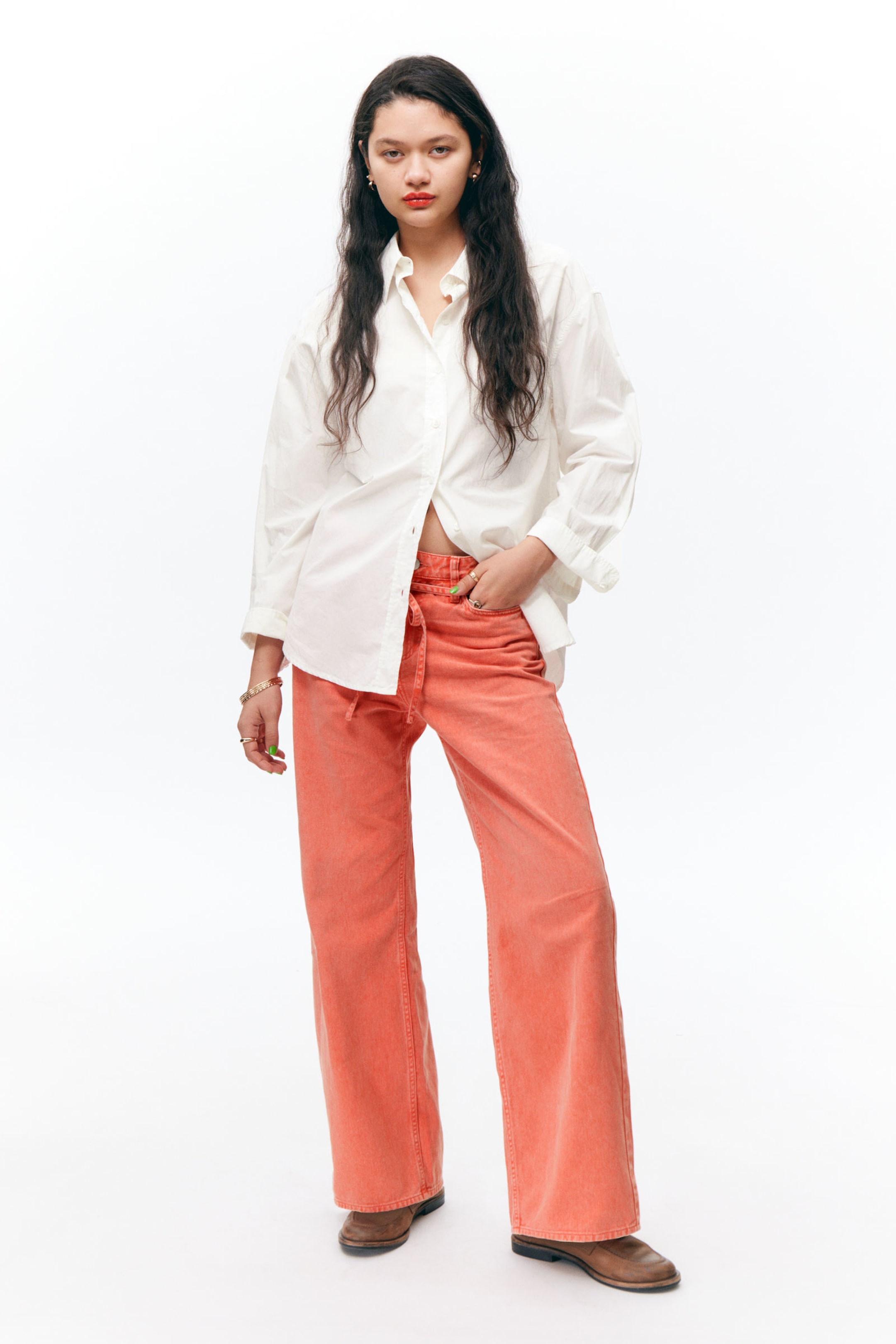 White - Long-Sleeved Oversized Poplin Shirt - 2