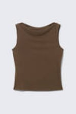 Dark Brown - Super soft sleeveless boatneck top - 3