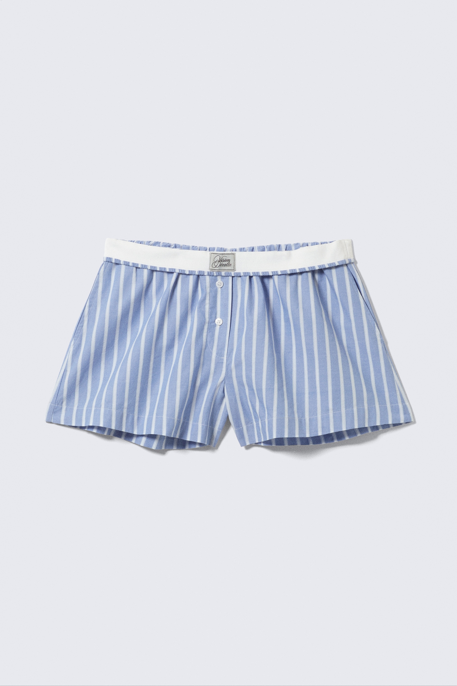 Relaxed Cotton Boxer Shorts - Striped Blue/White - Blue Check