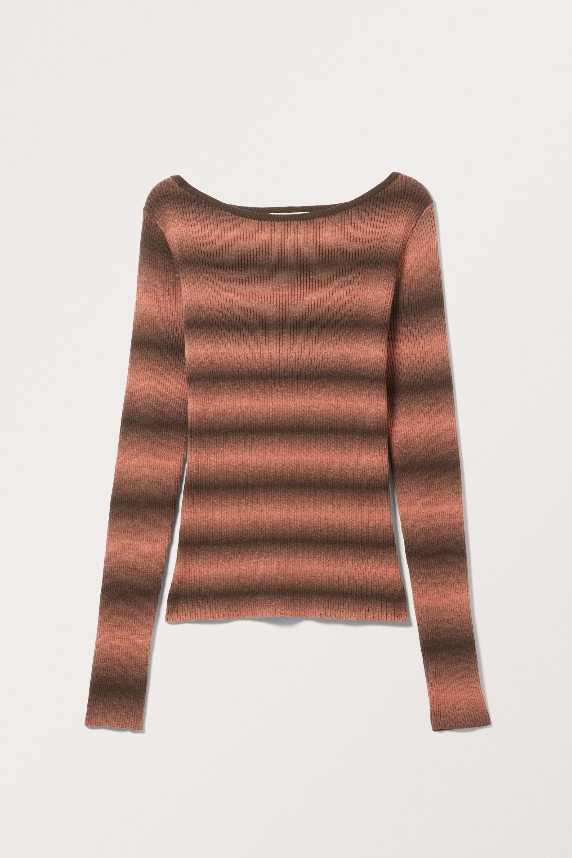 View larger image: Rib-Knit Long Sleeve Boatneck Top - Orange Brown - Ladies | H&M GB 4