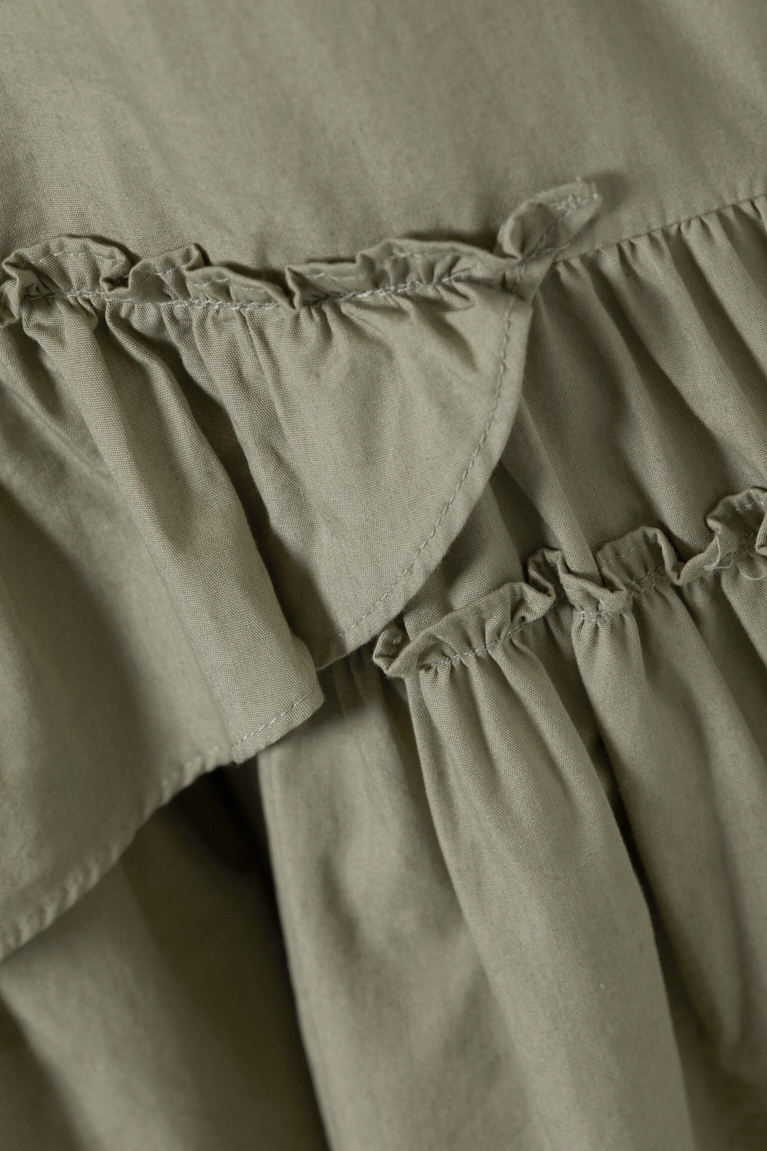 Oversized Ruffled Mini Shirt Dress - Khaki Green/White/Beige - 3