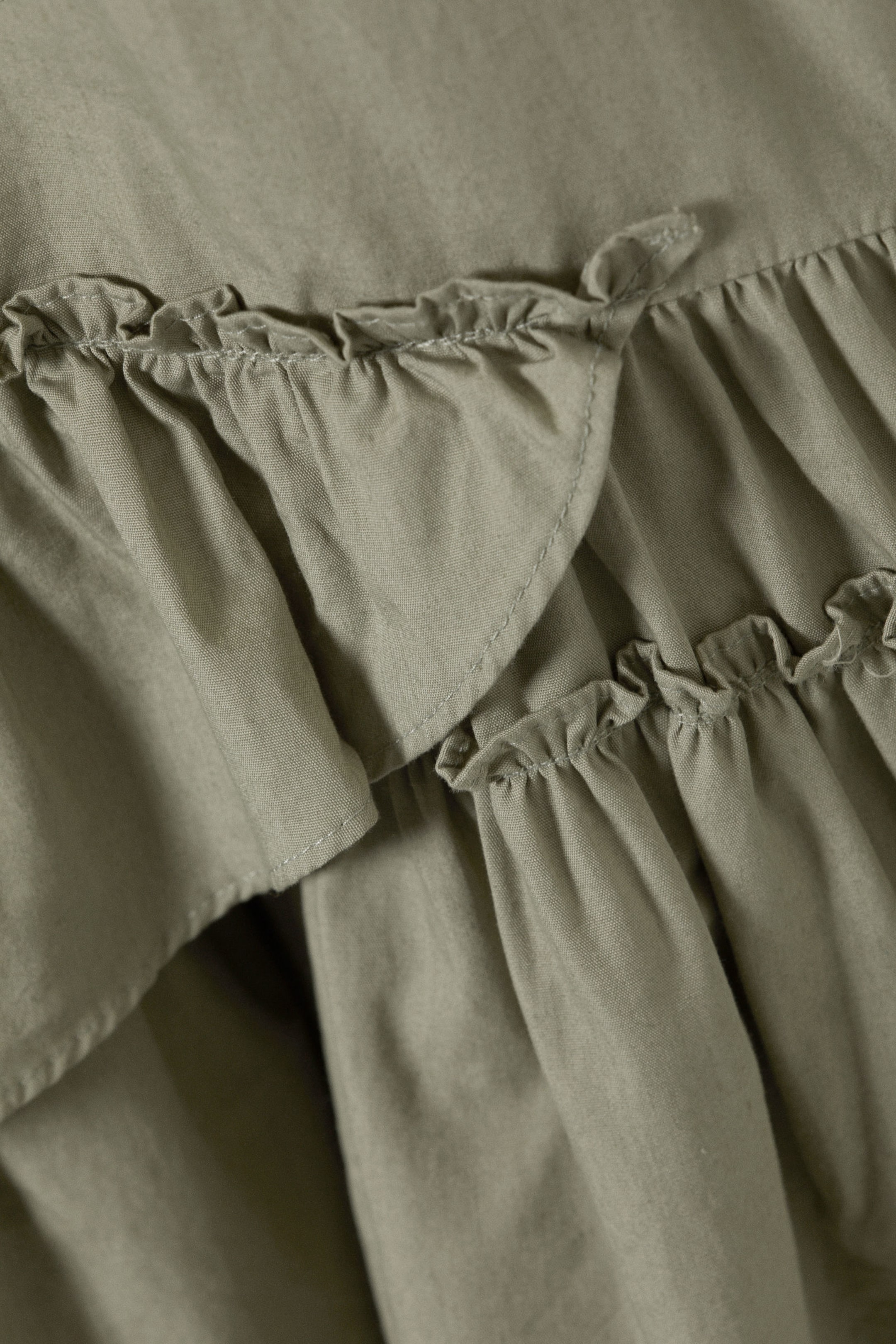 Khaki Green - Oversized Ruffled Mini Shirt Dress - 5