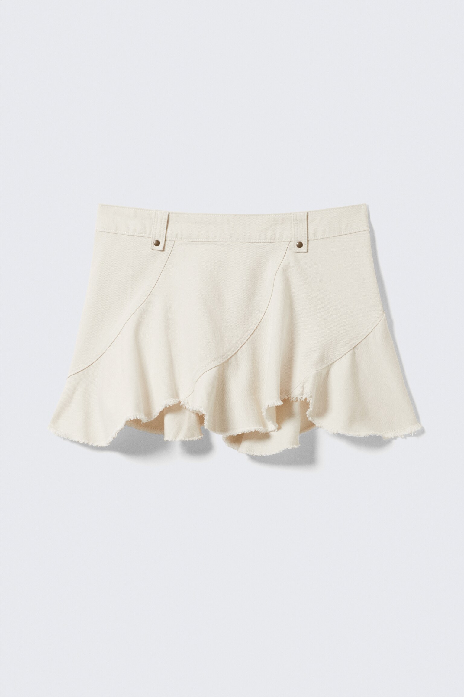 Frayed Asymmetric Mini Twill Skirt - Off-white/Khaki Green - 2
