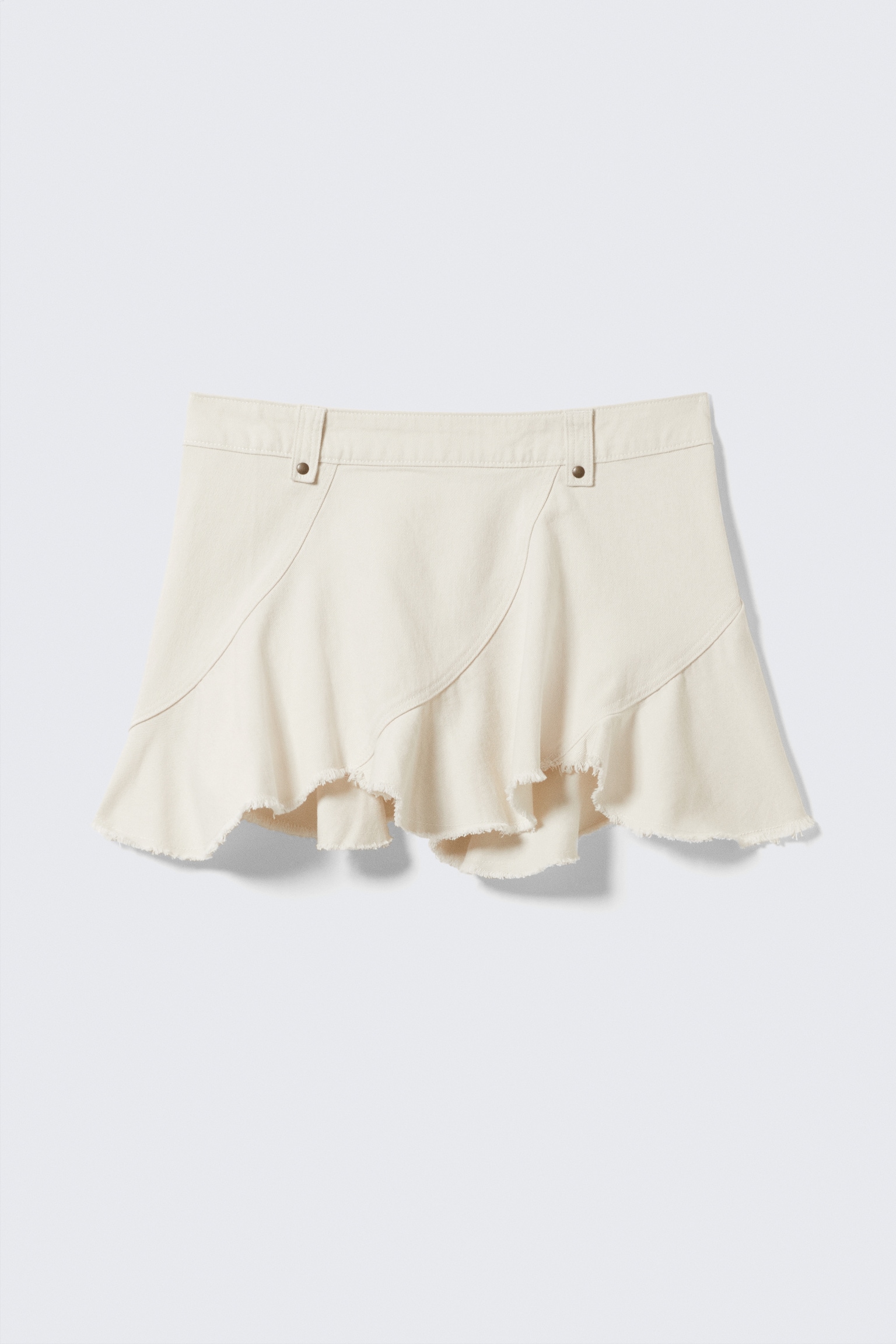 Ausgefranster, asymmetrischer Minirock aus Twill - Cremeweiß/Khakigrün - 2