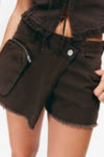Dunkelbraun - Asymmetrischer Wickelskort aus Baumwoll-Twill - 1
