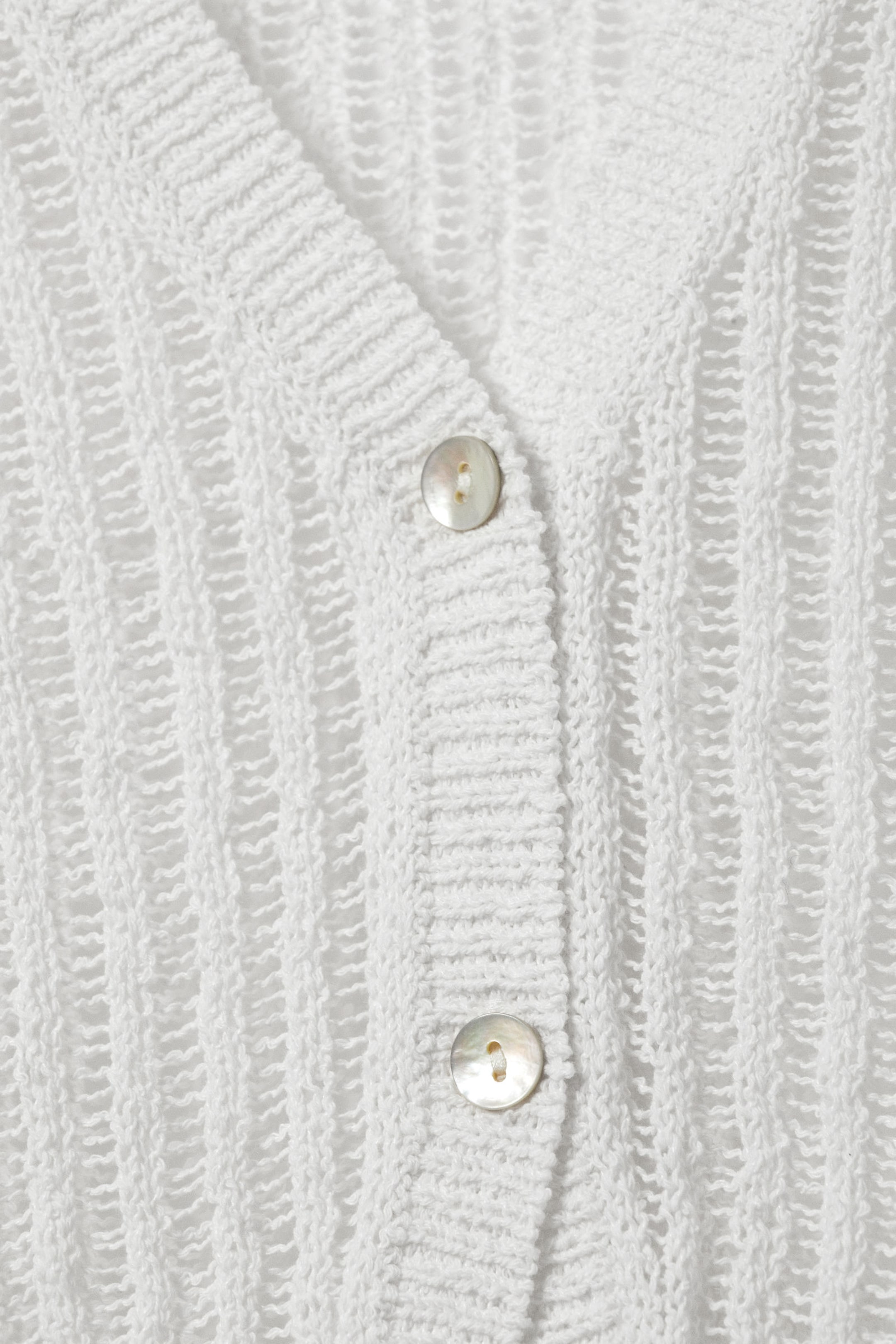 Dusty White - Open-Knit V-neck Cardigan - 5