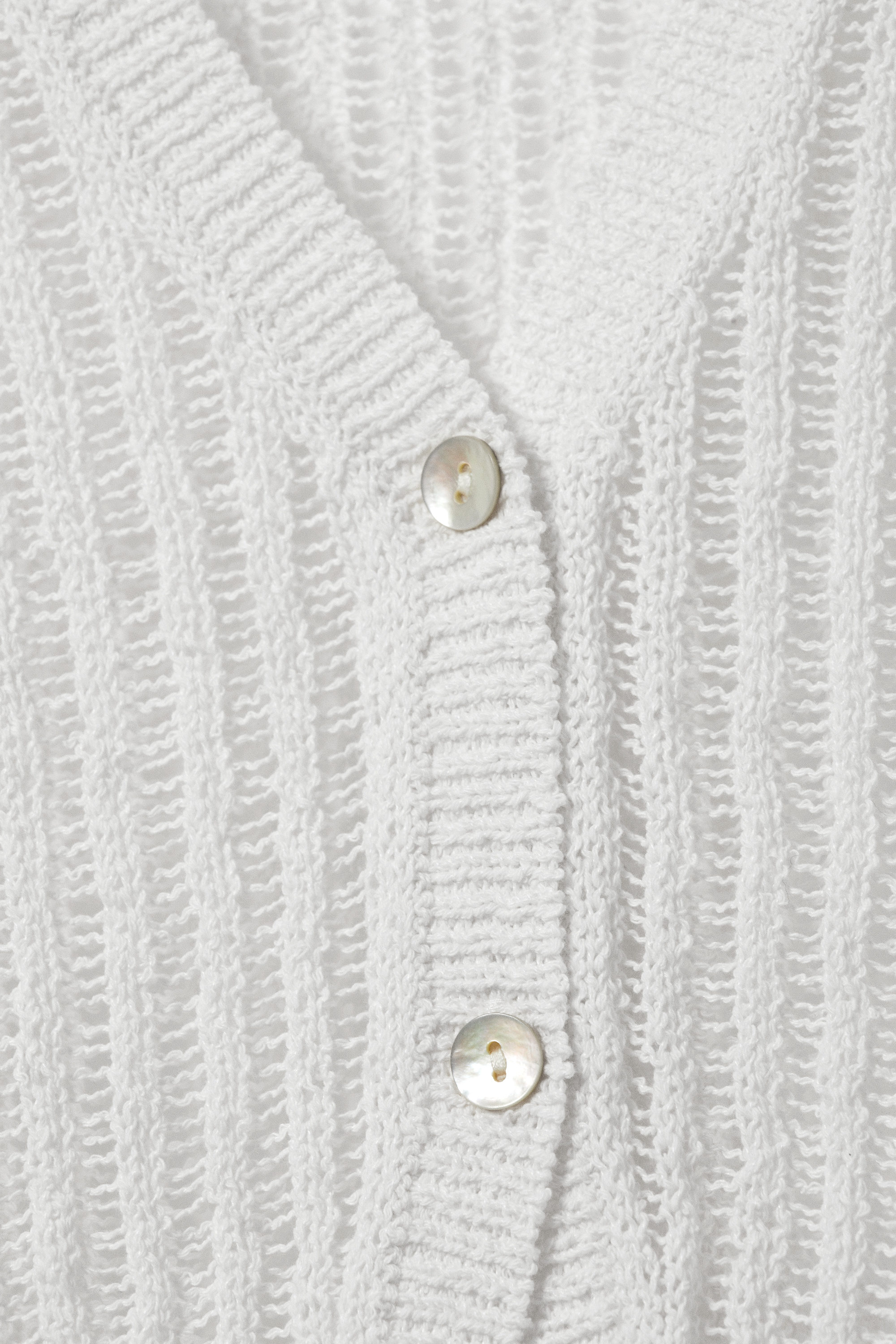 Dusty White - Open-Knit V-neck Cardigan - 5