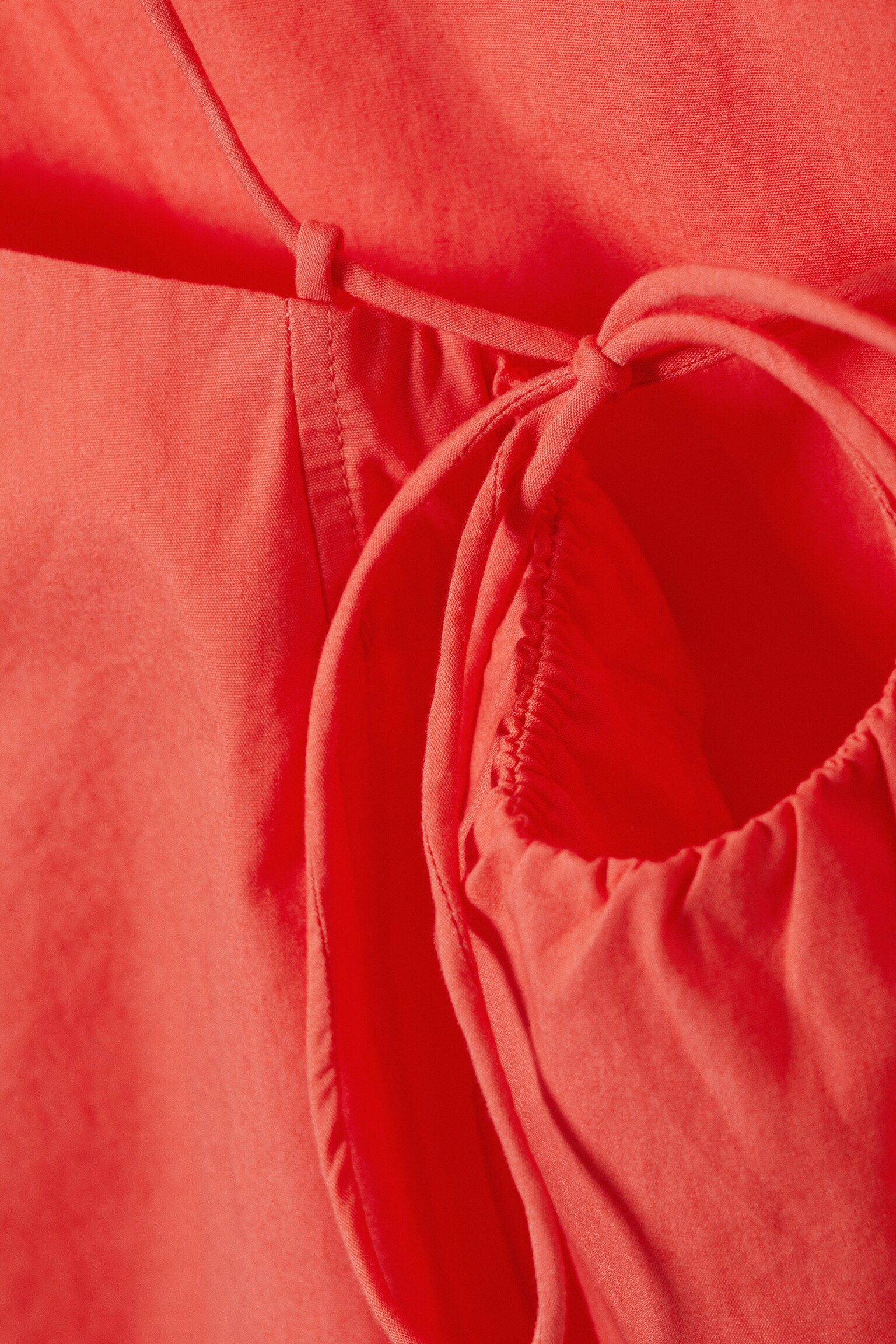 Drawstring Poplin Strap Top - Light Red/White/Dark Brown - 6