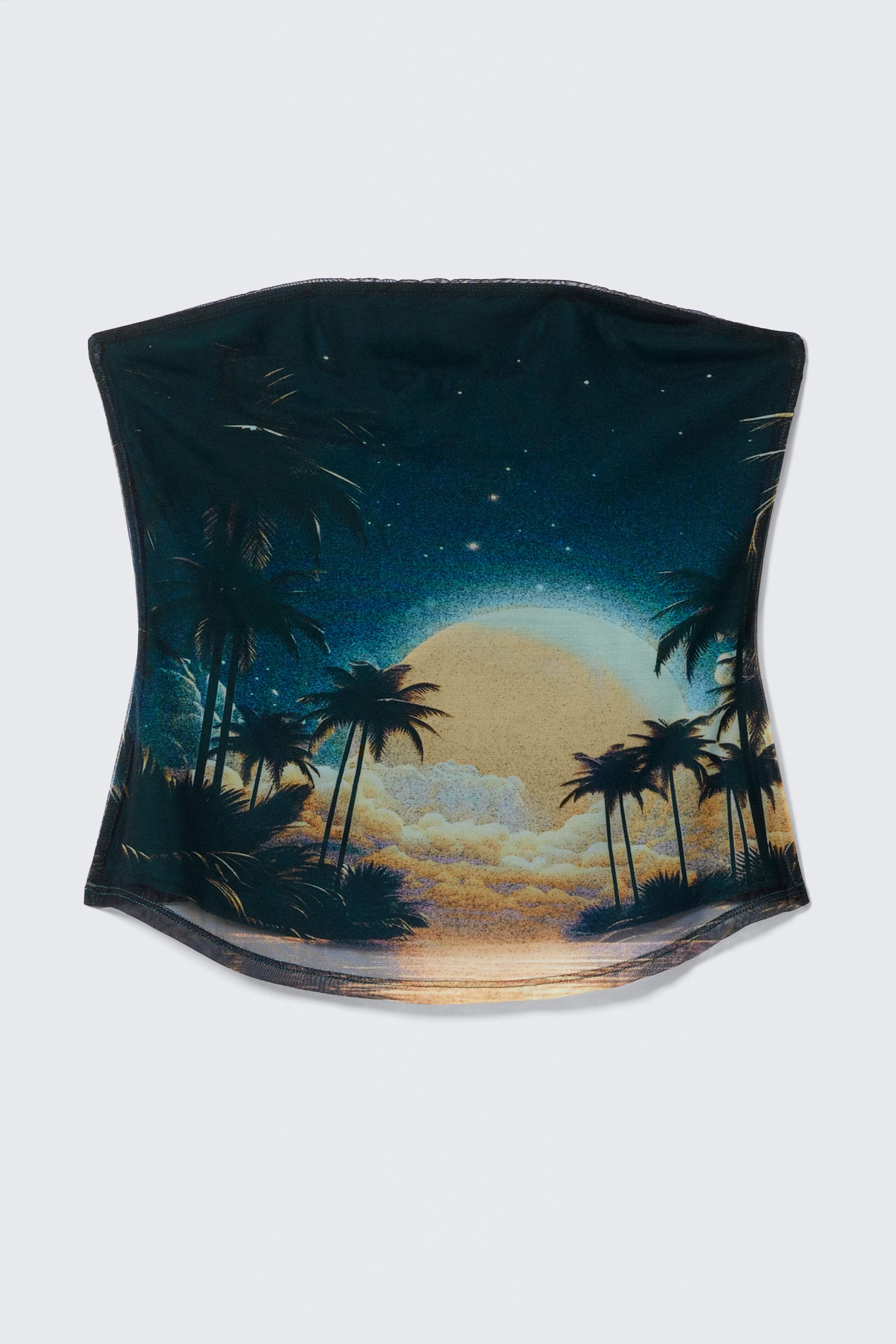 Dark Turquoise - Sunset - Printed Mesh Bandeau Top - 3