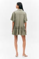 Khaki Green - Oversized Ruffled Mini Shirt Dress - 3