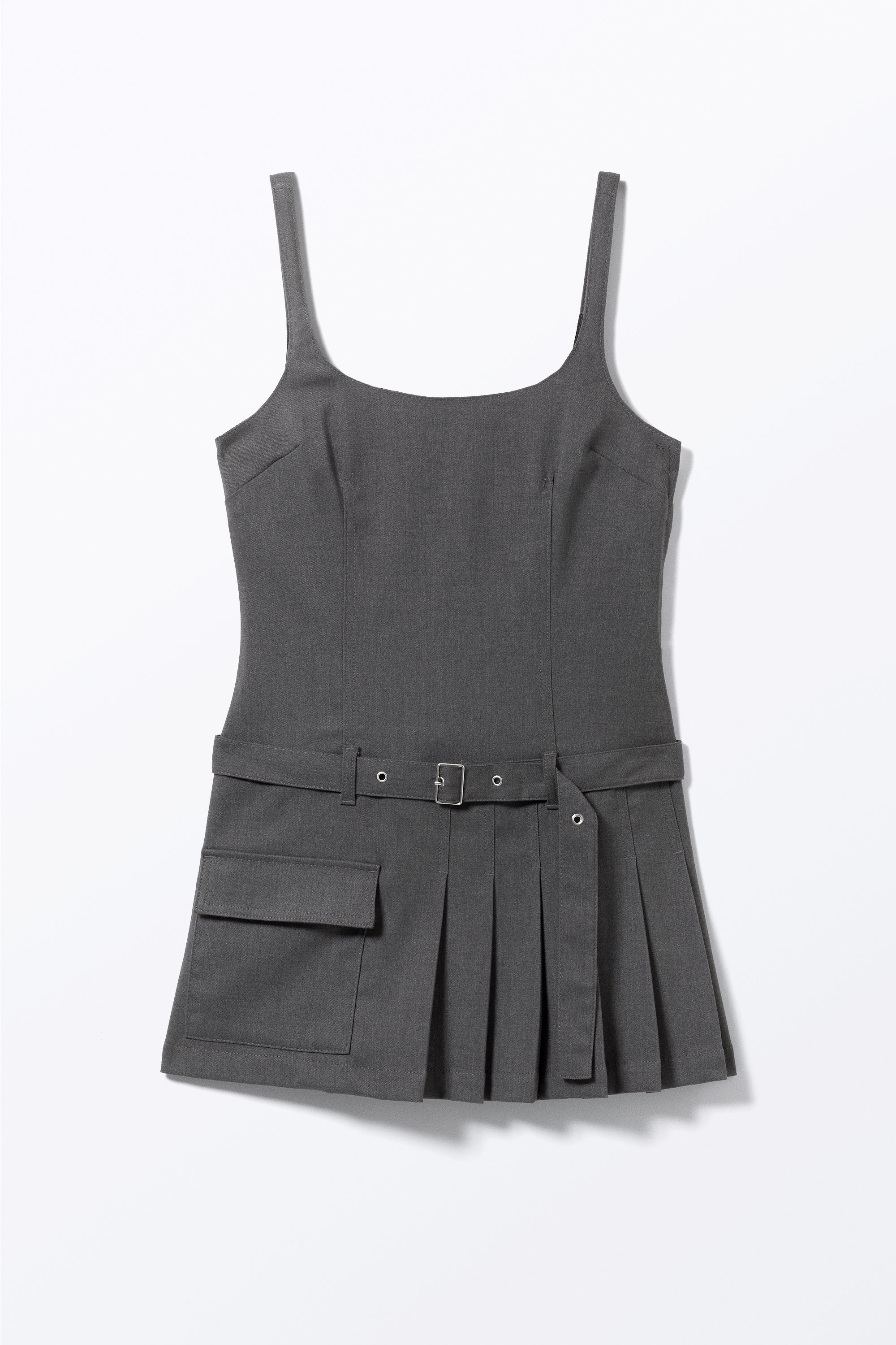 Dunkelgrau - Plissiertes Minikleid mit Gürtel - 4