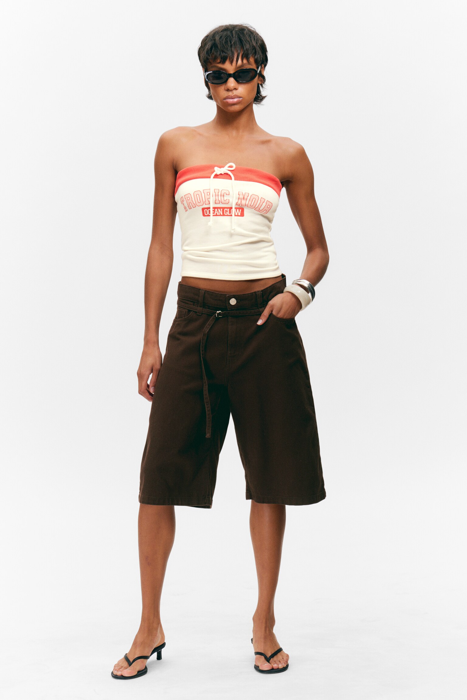 Low Rise Cargo Cotton Twill Jorts - Dark Brown/Black/Off-white - 1