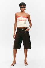 Dark Brown - Low Rise Cargo Cotton Twill Jorts - 0