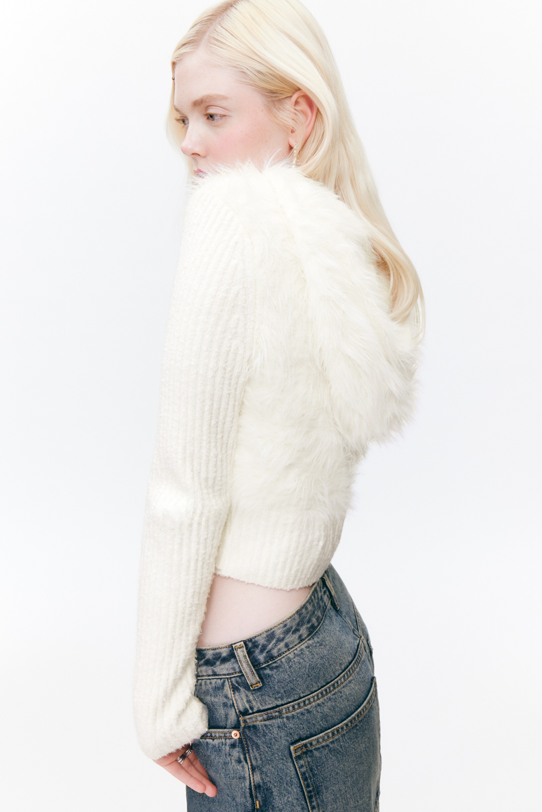 View larger image: Hairy Knitted Zip Hoodie - Dusty White - Ladies | H&M GB 3
