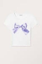 Weiß - Lila Schleife - Kurzes T-Shirt - 3