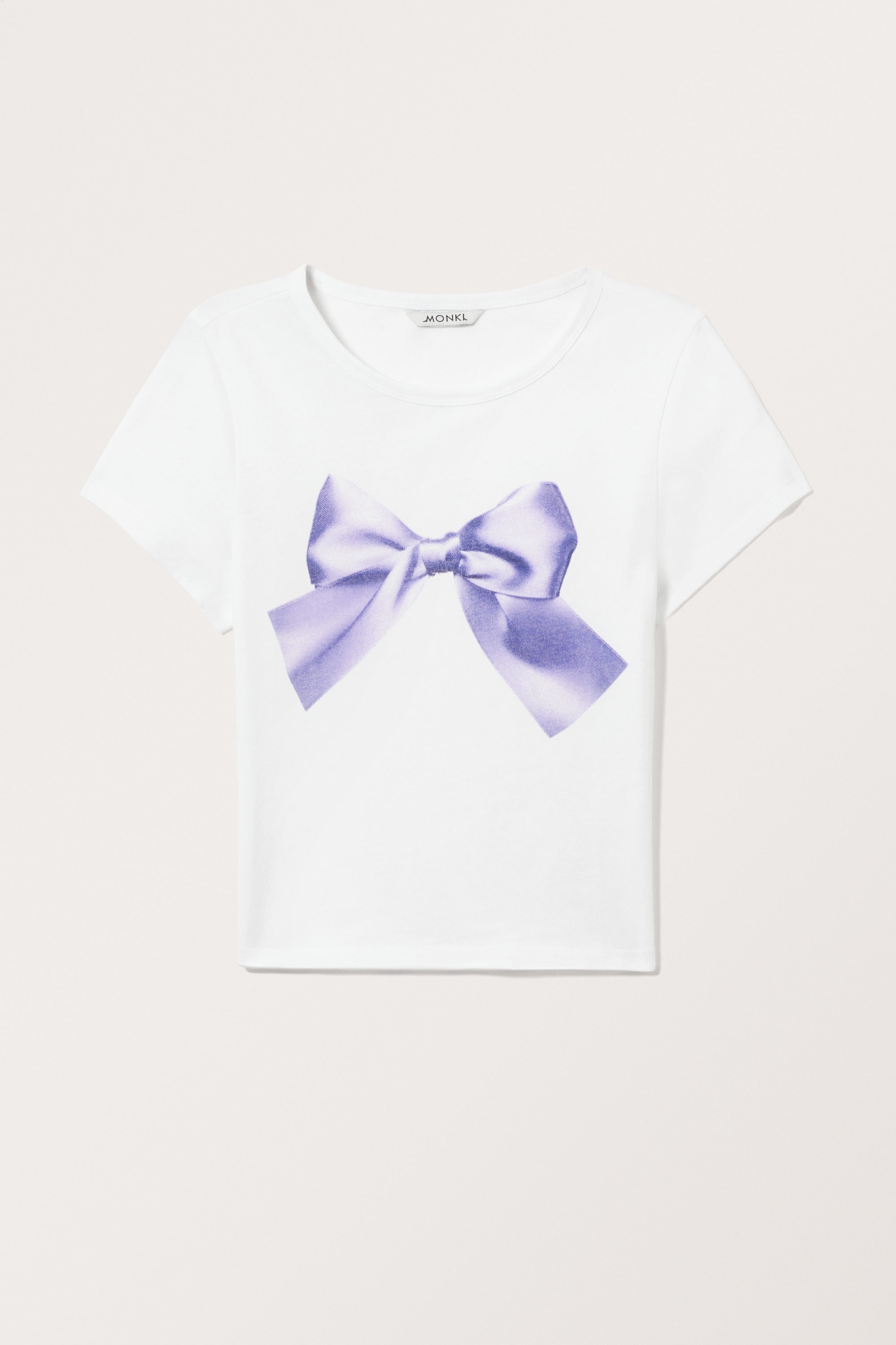 Weiß - Lila Schleife - Kurzes T-Shirt - 0