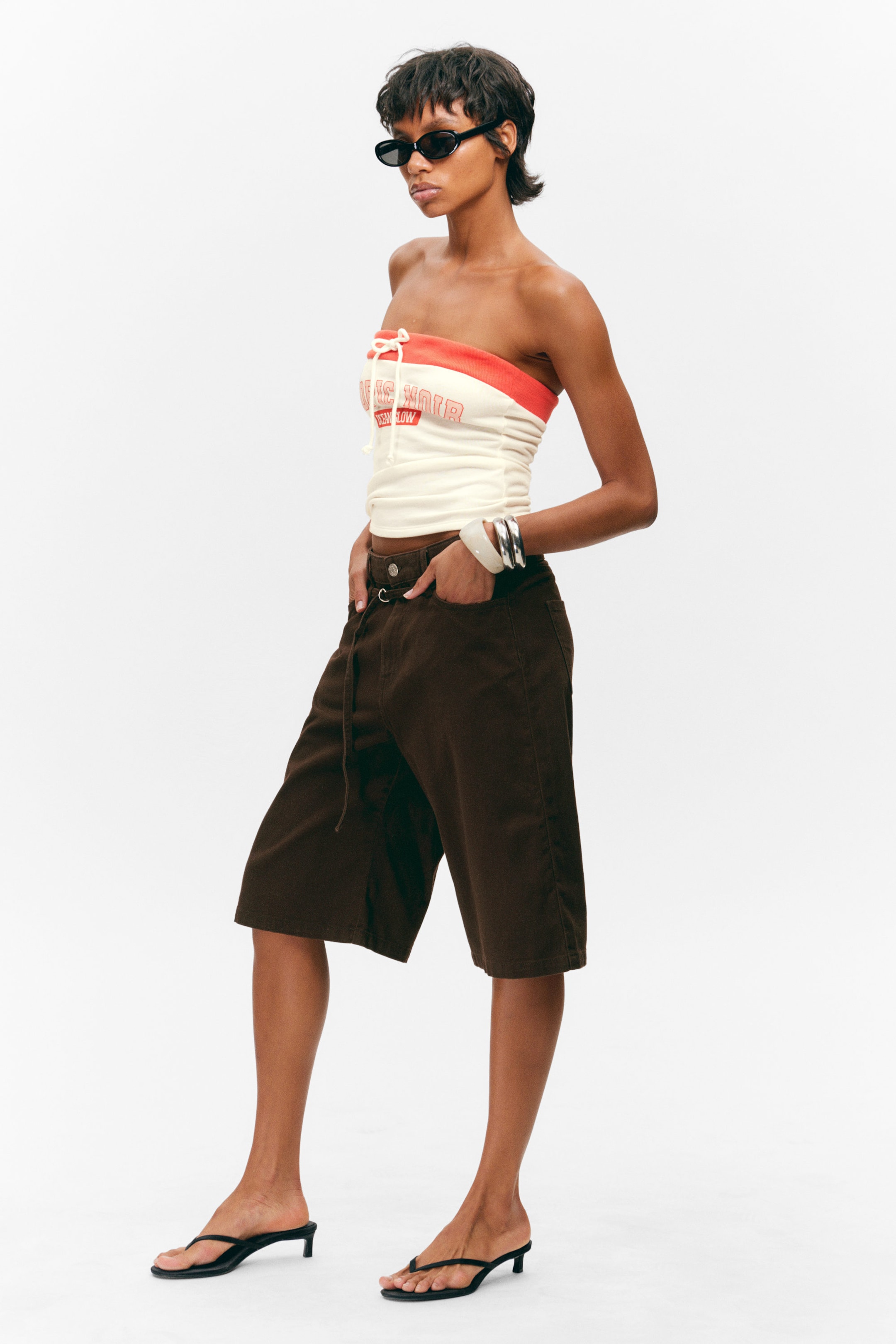 Dark Brown - Low Rise Cargo Cotton Twill Jorts - 2