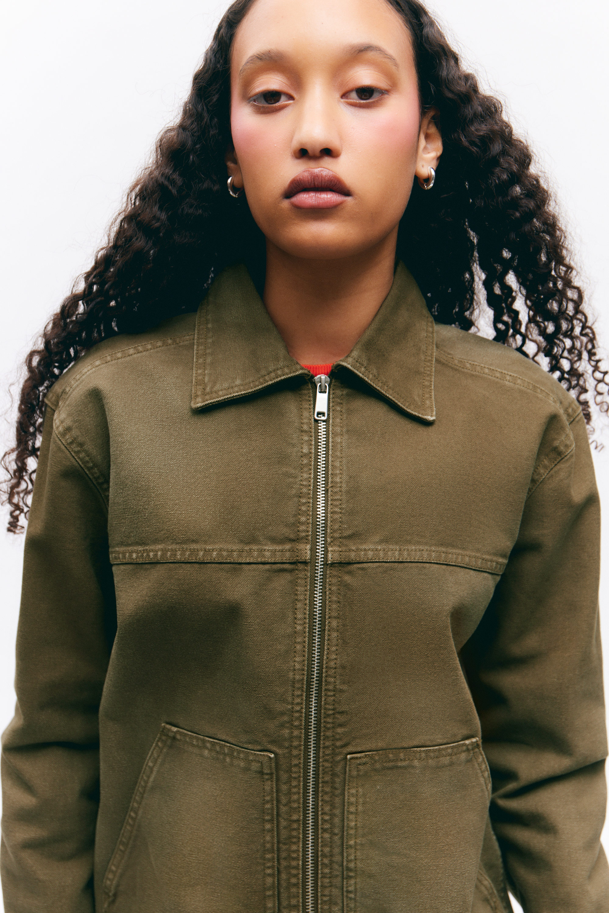 Dark Khaki Green - Two-way Zip Oxford Jacket - 2