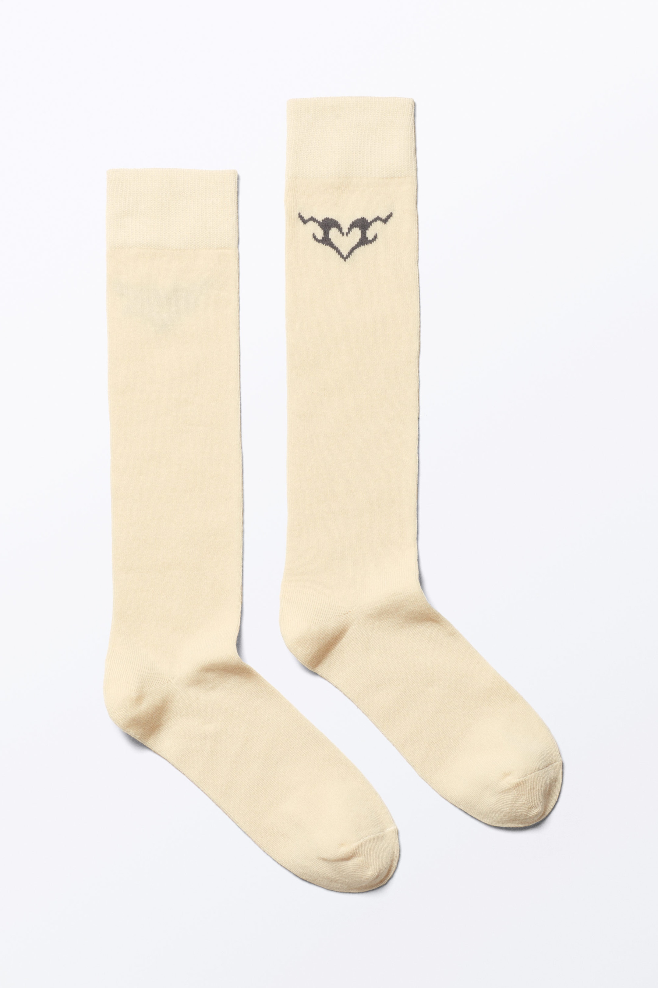 Beige - Tribal Heart - Knästrumpor med hjärtformade tribaler