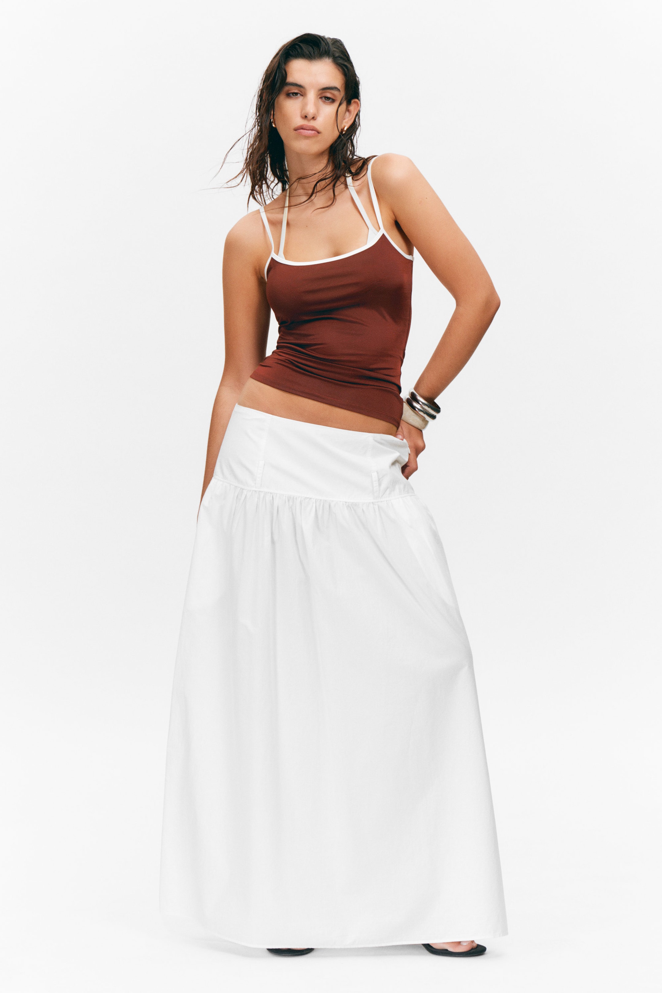 Burgundy & White - Slim Strappy Tank Top - 2