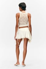 White - Lace-Trim Satin Wrap Mini Skirt - 3