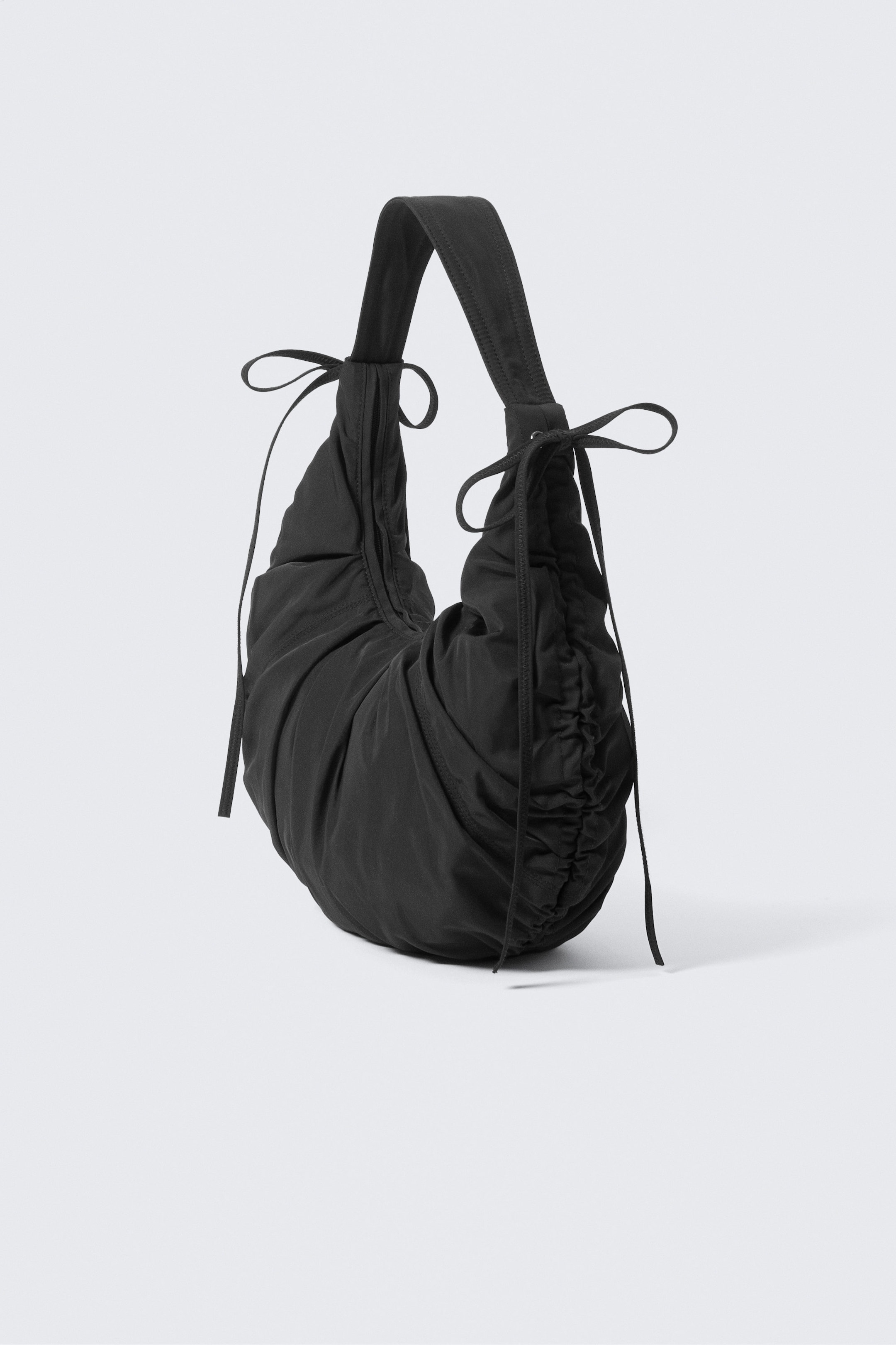 Black - Ruched Crescent Shoulder Bag - 1