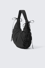 Black - Ruched Crescent Shoulder Bag - 1