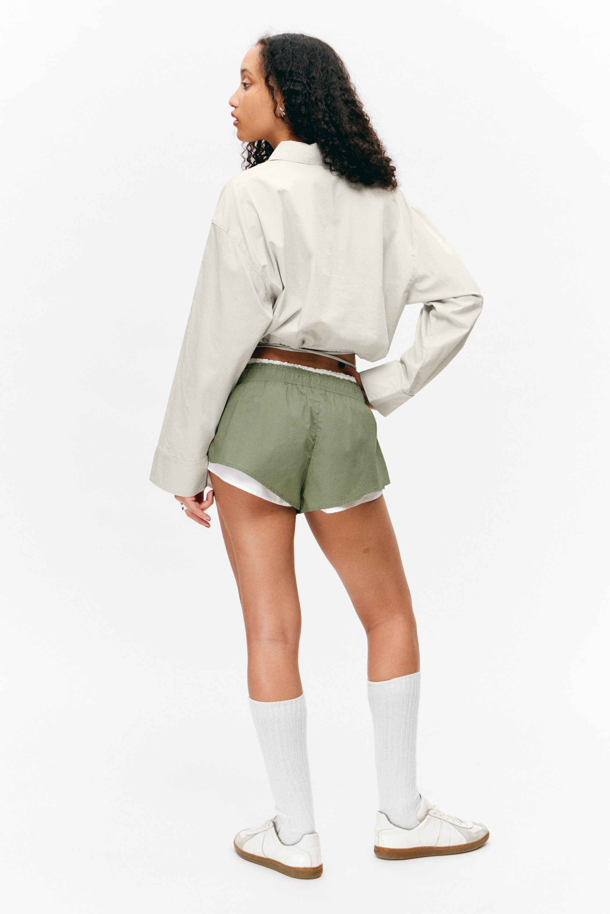 Light Green - Cropped Cotton Poplin Drawstring Night-Shirt - 2