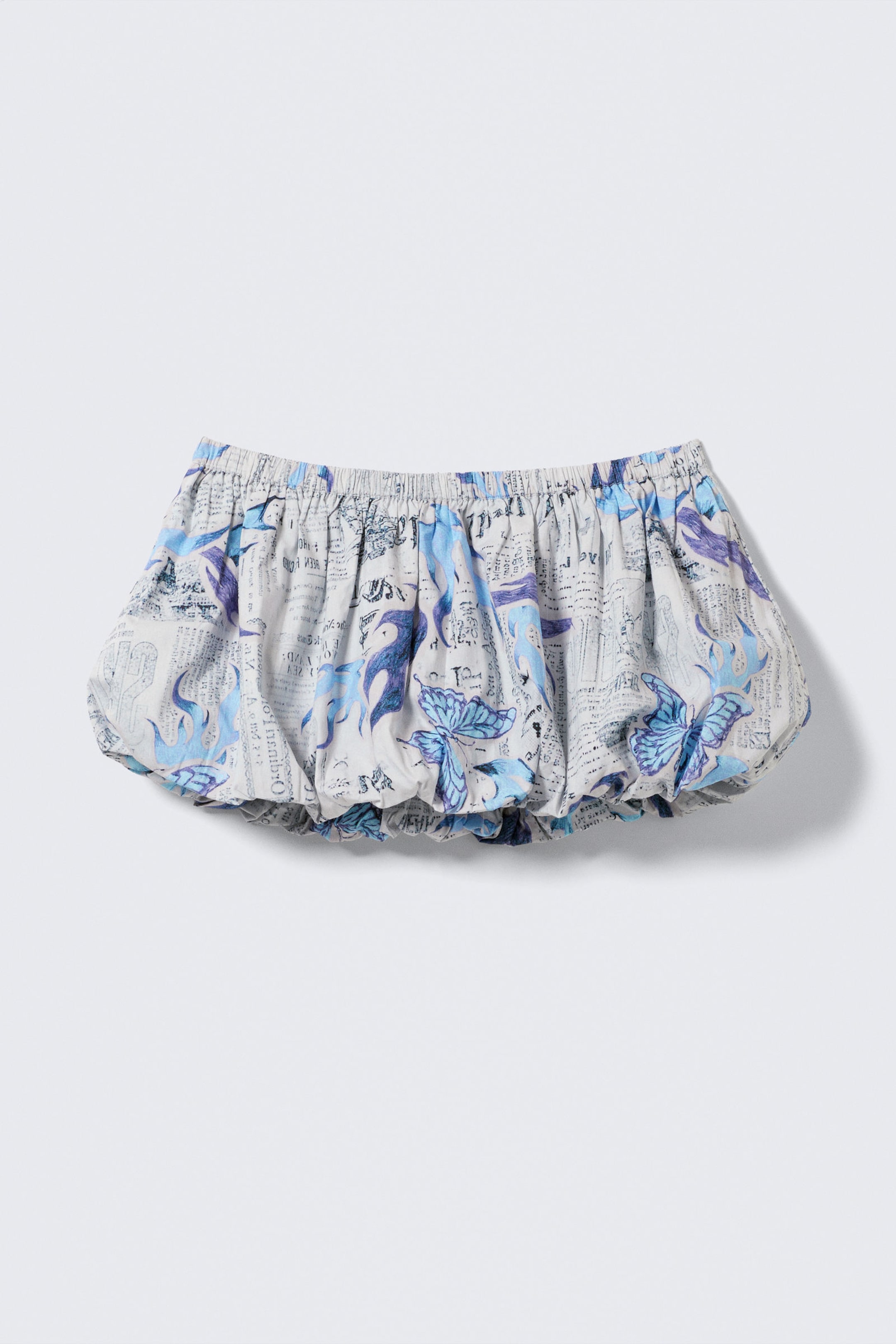 White Newspaper/Blue Flame - Balloon Mini Cotton Skirt - 4