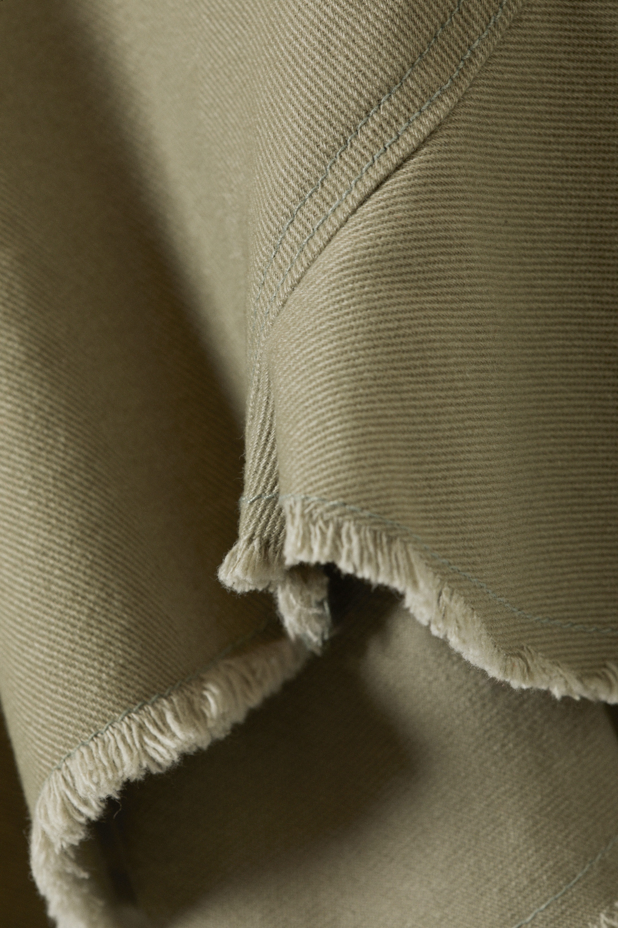 Khaki Green - Frayed Asymmetric Mini Twill Skirt - 5