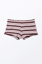 Dunkelrot & pink gestreift - Gerippte Mini-Shorts mit Rüschen - 0