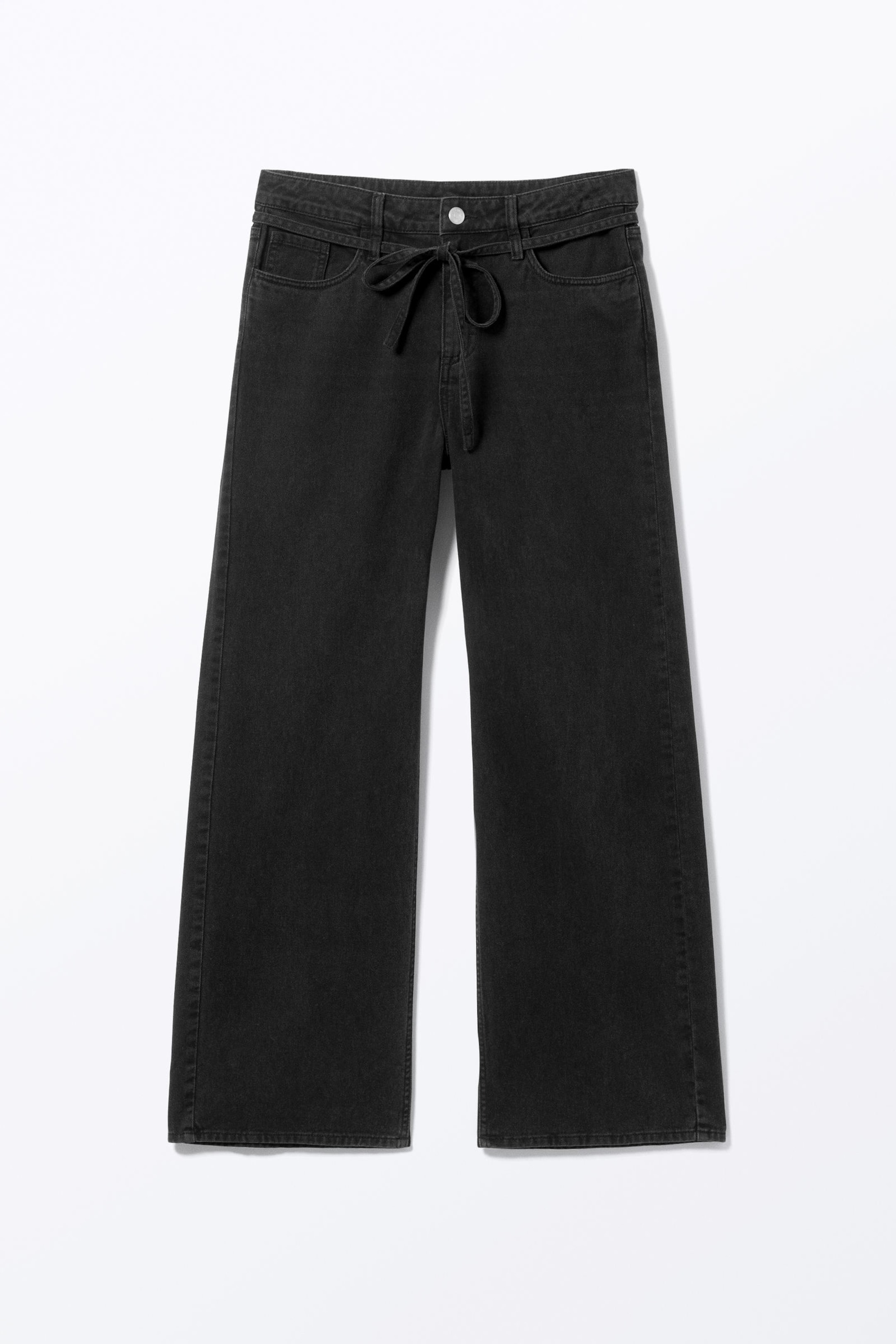 Black - Low Waisted Relaxed Twill Trousers - 3