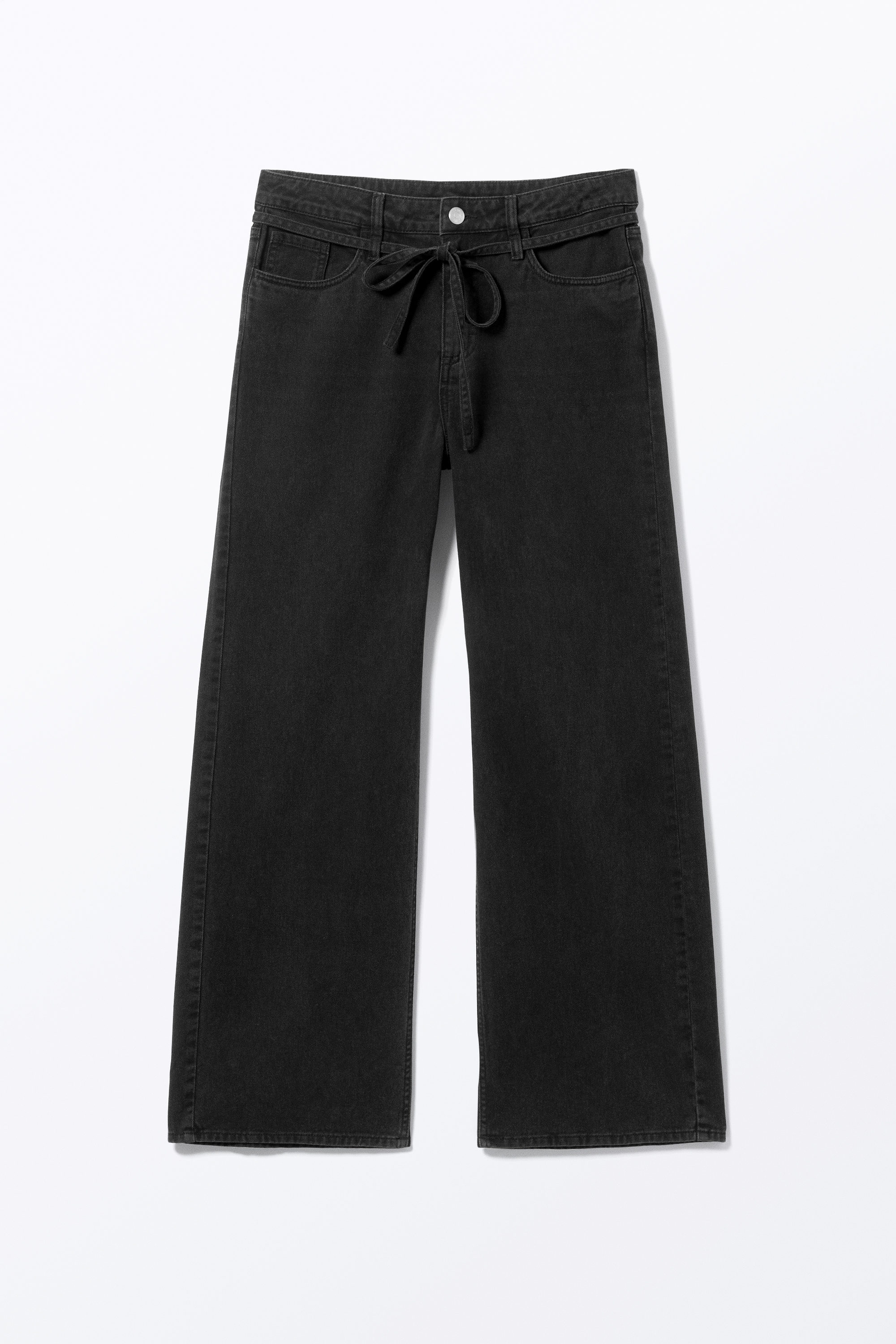 Black - Low Waisted Relaxed Twill Trousers - 3