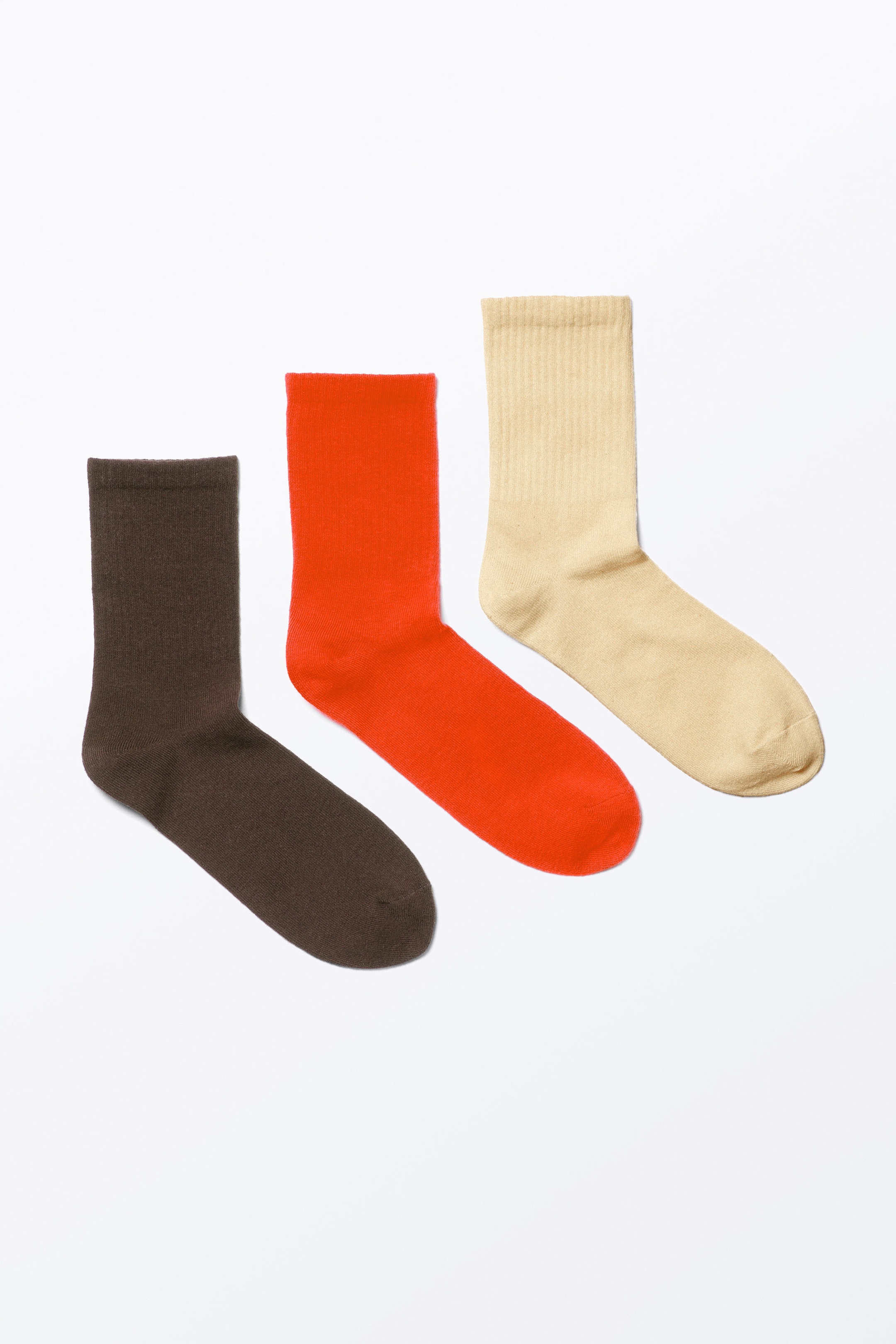 Dark Brown/Bright Orange/Beige - 3-pack Ribbed Socks - 0