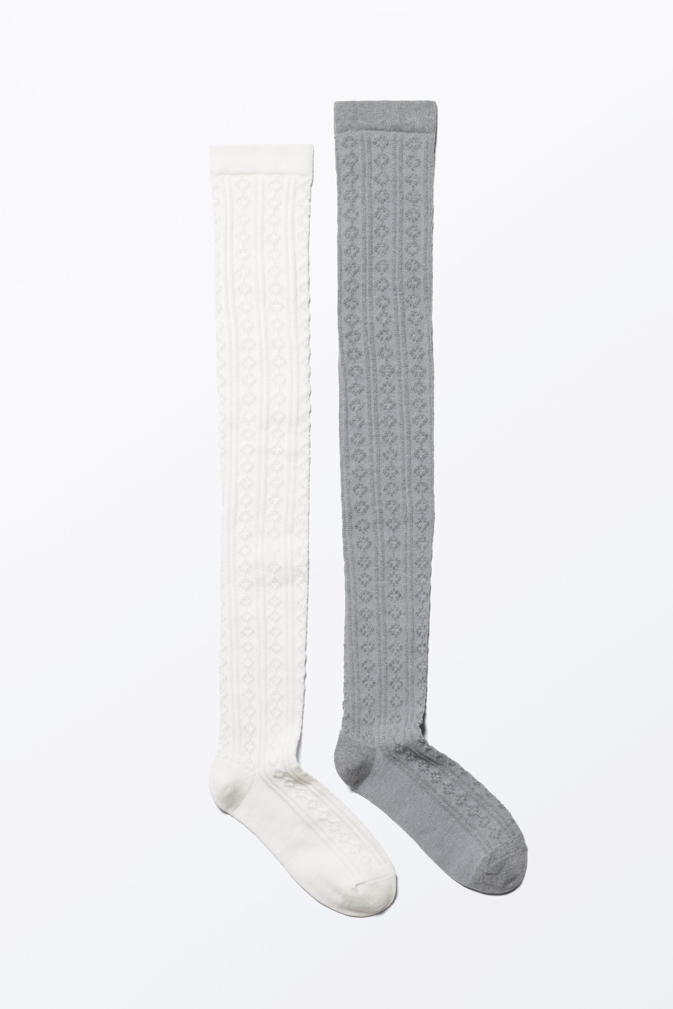 Grey & White - 2-pack Pointelle Knee-High Socks - 0
