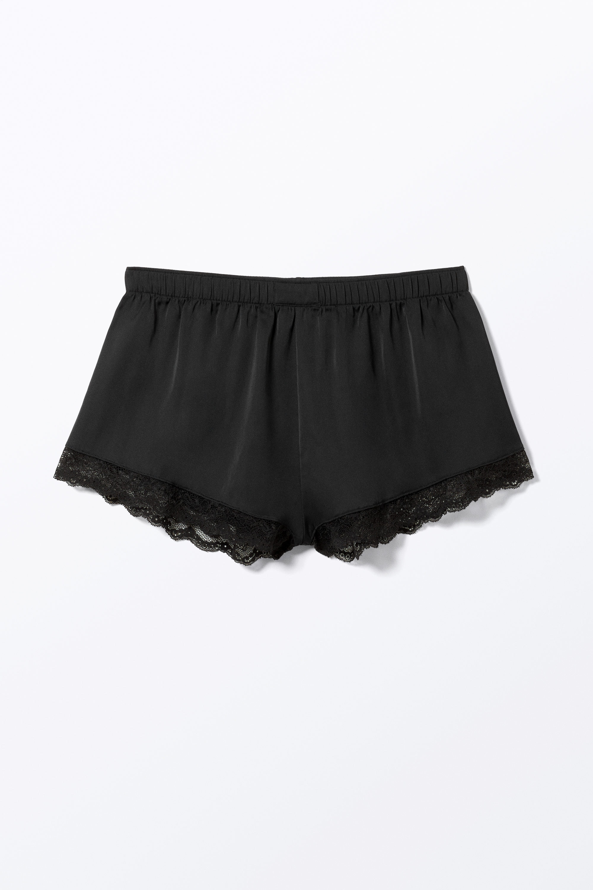 Svart - Minishorts i satin med spets - 3