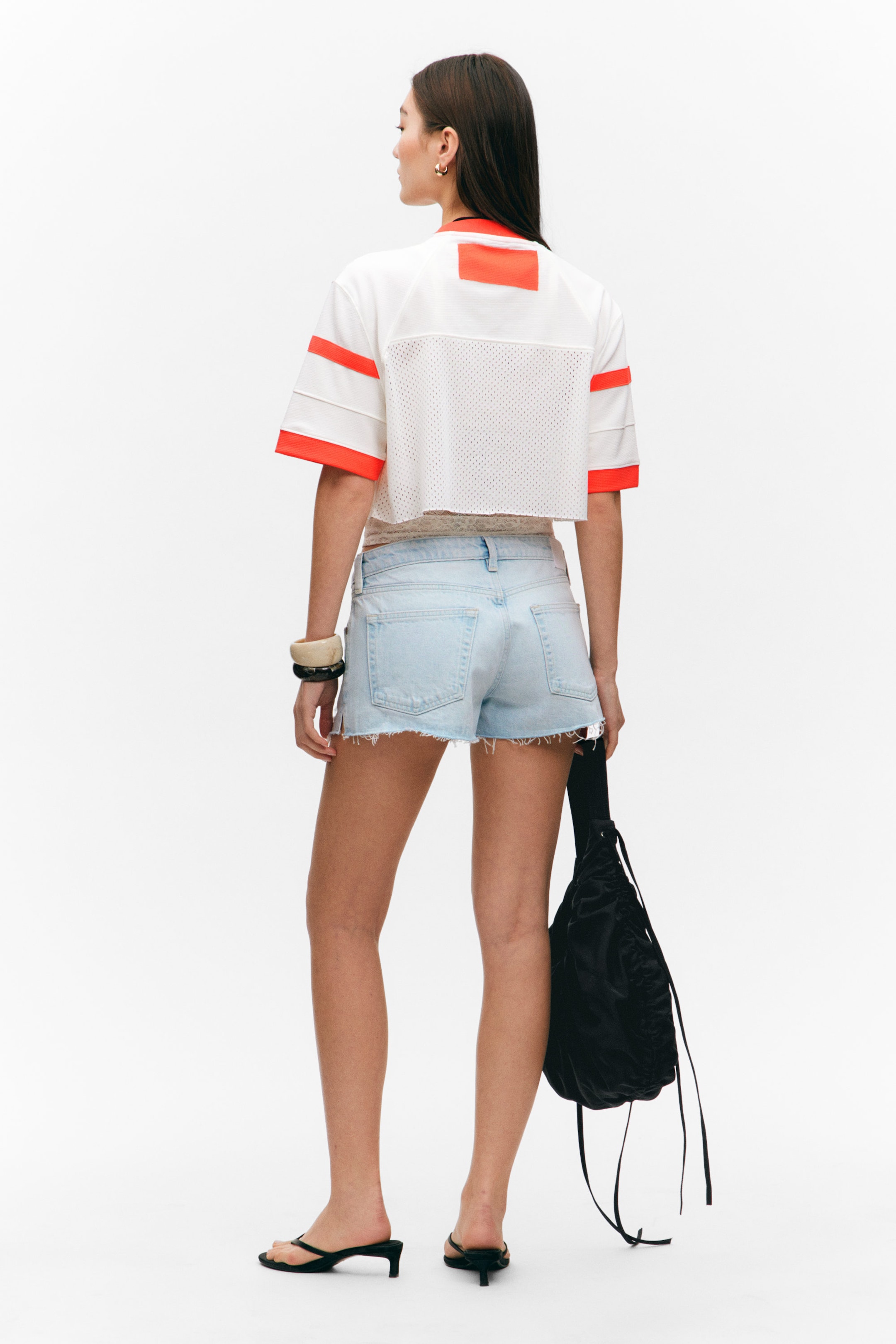 White/Red - Oversized Cropped Mesh T-shirt - 3