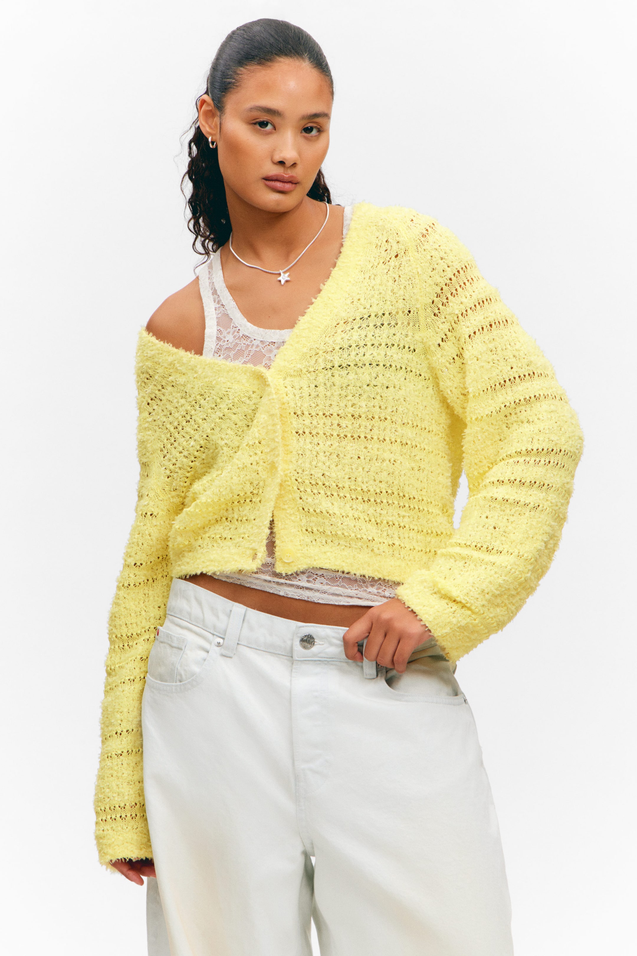 Light Yellow - Soft Knitted Single-Breasted Cardigan - 1