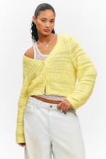 Light Yellow - Soft Knitted Single-Breasted Cardigan - 0
