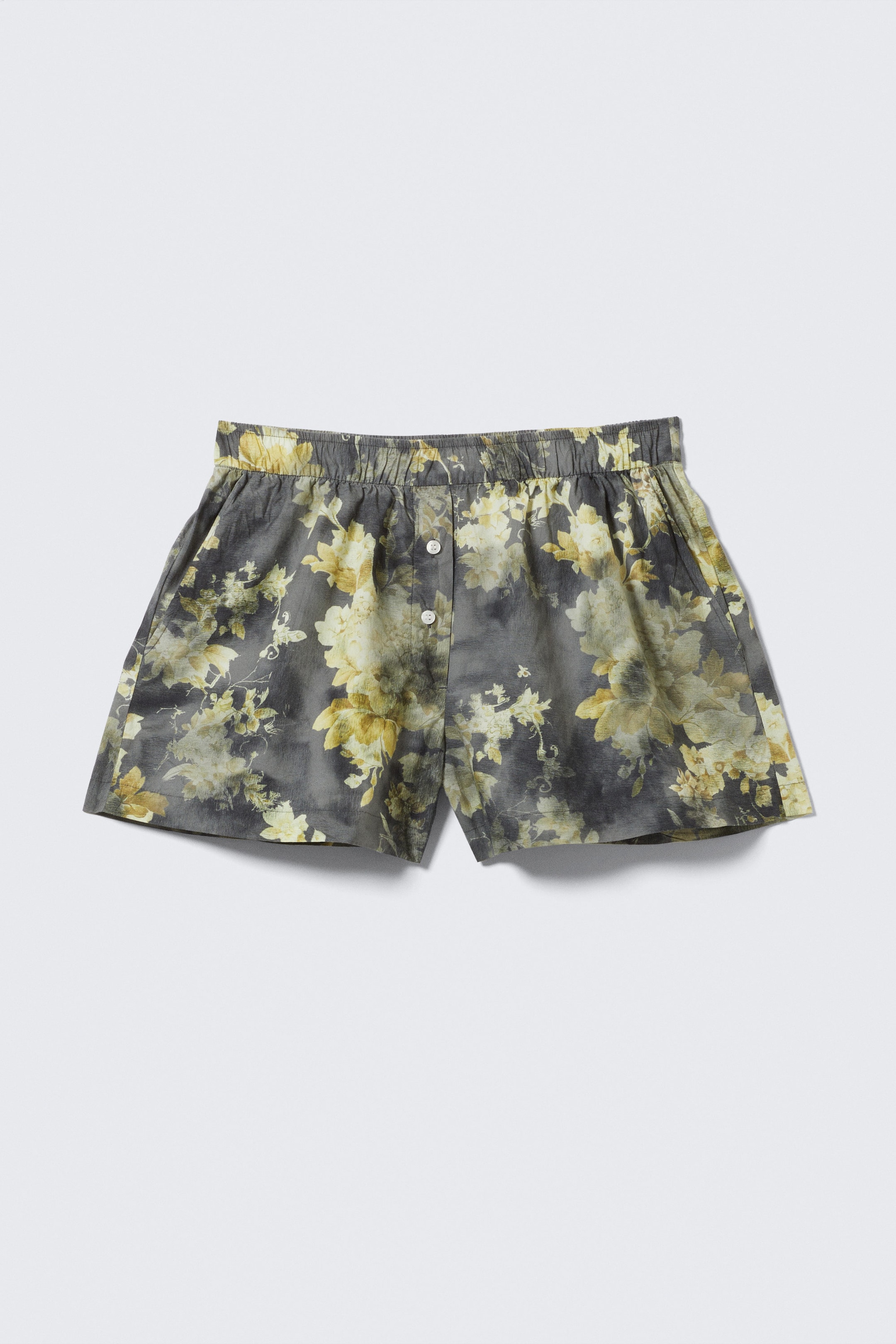 Dark Grey - Dirty Floral - Relaxed Cotton Boxer Shorts - 4